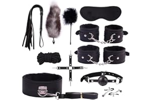 DERICH Bondage set Restricciones Sexuales 11 Kits con Cola de Zorro Fetiche Juguetes Sex de Cuero Juego SM con Esposas + Restricciones de Cuello Juguetes Sex Eróticos Perfectos para Parejas