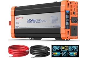 Rewing 3000W Power Inverter 12V to 230V AC Pure Sine Wave Inverter,Car Inverter DC 12v to AC 230V UK with AC Sockets Dual Car Adapter With LED Display Suitable for Travel, RV, Camping (3000W)