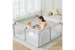 Julrrimg Parc Bébé 120x120cm - Petit Parc Bébé Sécurisé avec Maille Respirante et, Parc de Jeu Idéal pour Bébé qui Rampe ou Apprend à Marcher