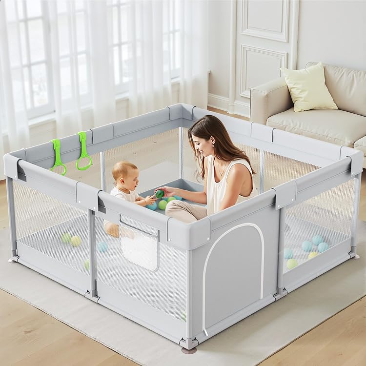 Parc Bébé Modulable 130x130 Cm - Tissu Respirant, Fond Antidérapant, Anneaux De Grimpe, Sac De Transport, Gris