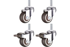 YUMYOLK M8 Ruedas para Muebles con 2 Freno + Tornillos - 38mm Hasta 88kg - 4 Rueda que No Dejan Marcas de Alta Resistencia - M8 Ruedas Giratorias Pequeñas para Palets Engomadas Gris