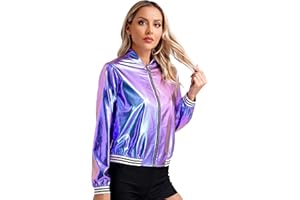 Loodgao Damen Disco Kostüm 80er Jahre Trainingsanzug Metallische Jacke Retro-Style Trainingsjacke Sportjacke Bad Taste Karneval Mottoparty Outfits