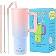 House of Quirk 1200ML Stainless Steel Tumbler with Handle & Lid, 2 Straws – Large Travel Mug Water Cup for Gym, Office & Outd