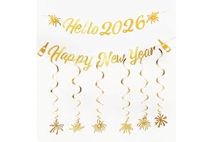 Seutgjie New Years Eve Decorations 2026, Happy New Year Banner with Gold Glitter for New Year Party