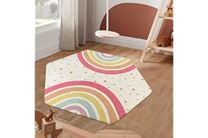 STARUIA Rainbow Rug for Baby Girls Bedroom, 55"x47" Washable Area Rug for Princess Tent Castle, Hexagon Non-Slip Nursery Rug Ultra Soft Play Carpet for Kids Room Playpen Dorm