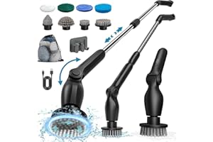 HOOFUN Electric Spin Scrubber, 2024 Upgraded Cordless Electric Cleaning Brush, Spin Scrubber with Adjustable Length & Angle Arm, 8 Cleaning Brush Heads, Power Scrubber for Bathroom Tile Floors