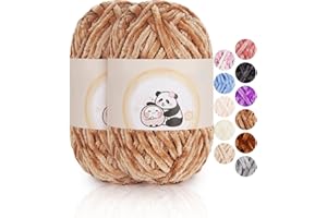 ‎AEELIKE Aeelike 200g Chenille Garn zum Stricken, Weich Chunky Chenille Fluffy Yarn, Flauschige Samt Velvet Chenille Wolle zum Häkeln, Warme Plüschwolle für Mützen, Schals, Decken, Hell Khaki
