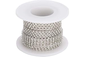 TISSTING Catena di Strass Cristallo 10 Iarde, Catena di Strass Colore Chiaro Decorazione Avvolgente in Rotolo di Nastro Lucido per Creazione Gioielli di Vestiti(white diamonds on silver)