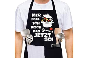 FUKPO Kochschürze Herren Damen Schwarz, Baumwolle Grillschürze für Männer Lustige Schürze Mann Frauen mit Taschen, Verstellbar Küchenschürze Herren Personalisiert Schürzen Lustig Geschenke