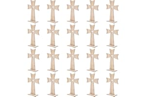 Abaodam Adorno de Cruz de Madera de 20 Piezas para Manualidades Cruces de Pie de Madera Manualidades Decorativas Diy Decoración de Escritorio