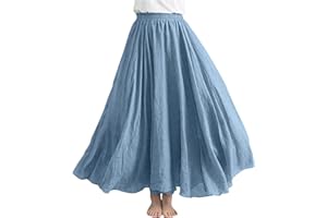 ZEIAYUAS Cotton Linen Skirt for Women UK A Line Maxi Skirts Elegant Casual High Waist Skirts Office Work Swing Skirts Solid Basic Skirts Long Length Party Skirts Going Out Strappy Skirts Ladies
