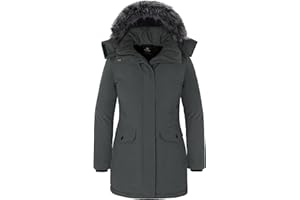 Wantdo Femme Manteau d'hiver Chaud Puffer Blouson Longue Epaisse avec Capuche Fourrure Amovible Parka d'hiver Décontracté Slim Fit