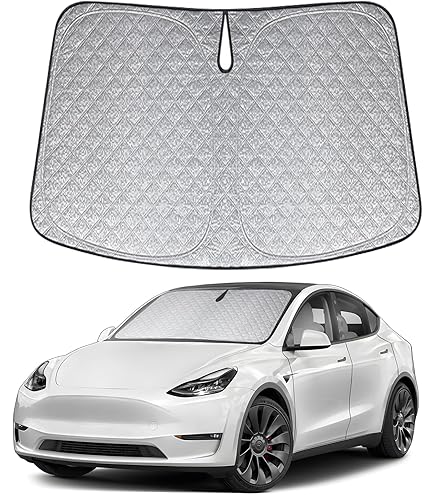 Spigen Tesla Model S Pare-Soleil Pour Pare-Brise Avant Avec Pochette De Rangement, [Triple Revêtement] Protection Solaire Anti-UV, Accessoire Tesla, Compatible Avec Tesla Model S