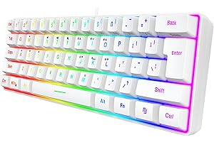 Snpurdiri K60 60% Gaming Keyboard, 61 Keys Multi Color RGB Illuminated LED Backlit Wired, Waterproof Mini Compact, for PC/Mac Gamer, Typist, Travel, white