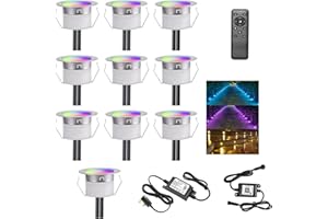 GEYUEYA Home WiFi Led Decking Lights-Ø45MM RGBW (RGB+Warm White) IP67 12V Decking Patio Lighting Led Plinth Light Decoration for Terrace/Patio/Path/Garden/Decoration-10 Pack
