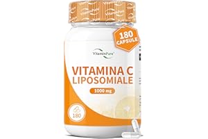 Vitamina C Liposomiale 1000mg (2 capsule da 500mg), 180 capsule Vegane di Vit C Pura Acido Ascorbico Alto Dosaggio - Integratore per Sistema Immunitario, Ossa, Pelle, Stanchezza - VitaminPure