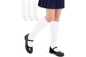 qikqik 3 Pairs of Girls Knee High Socks, School Uniform, Girls Cotton Long Socks, Dress Socks, Kids Seamless Socks