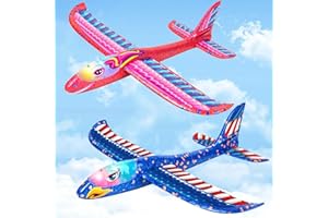 YongnKids Large Throwing Foam Plane for Toddlers, Airplane Toy for Boys Girls 3 4 5 6 7 Years Old, Dual Flight Mode Aeroplane Gliders Flying Toy (2 Packs LED Airplane)