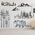3 Sheets Mountain Forest Bear Wall Decals Stickers Pine Tree Wall Decals Woodland Trees Wall Stickers Deer Forest Decals for Kids Nursery Bedroom Living Room Decor, 11.8 x 35.4 Inches (Bear)