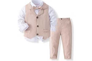 Volunboy Trajes para Bebé Niños de Boda, Bautizo Conjunto de Chaleco, Camisa, Pantalón, Pajarita