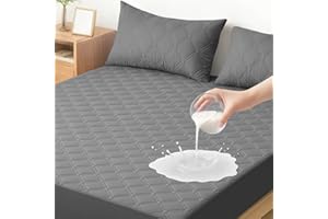 Ystyle Wodoszczelny Ochraniacz na Materac 180x200 CM, Hipoalergiczny Ochrona przed Roztoczami Można Prać Poszewka na Materac, Elastyczna Gumka na Całym Obwodzie do 30 CM, Szary