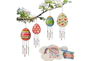 WEDNOK 10 Pack Easter Egg Wind Chime Craft Kits Wooden Wind Chime Kids DIY Windchimes for Children Painting Arts Crafts Garden Home Spring Decoration
