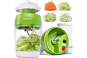 ELIRIVAWET Cortador Rallador de Verdura 5 en 1 Mejorad Pasta Espiralizador, Vegetal Veggetti Slicer, Espaguetis de Calabacin, Manual, Útiles de cocina prácticos