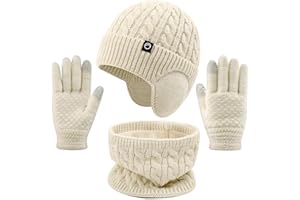 Cheerful Mario 4-10 Ans Packs Bonnet Écharpe et Gants avec Doublure Pour Fille Chapeau Avec Cache oreilles Cache cou Hiver Gants à Écran Tactile