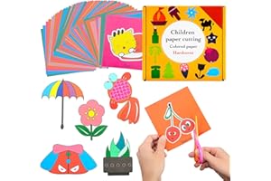 BIQIQI Manualidades de corte de papel para niños 96 hojas + 1 tijera de seguridad, kit de bricolaje para cumpleaños