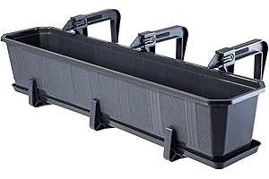 KADAX Jardinière avec soucoupe - Pot de fleurs rectangulaire en plastique pour intérieur et extérieur - Fleurs, balcon, terrasse, rebord de fenêtre (80 cm, avec poignées, anthracite)