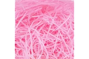 PUMUKY 200 Grammes Papier de Remplissage Cadeau,Papier Déchiqueté,Shredded Papier Kraft Raffia Remplissage,Herbe de Pâques pour Décorer Cadeaux, Artisanat DIY,Paniers et Boîtes (Rose)