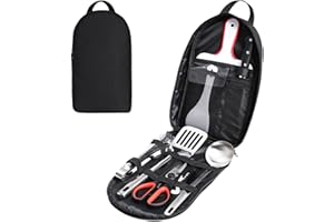 BRAVECOW Portable Cookware Utensils 9Pcs Outdoor Camping Cookware Set Barbecue Stainless Steel Picnic Tableware Simple Kitchen with Organizer Bag Travel Camping Cooking Accessories
