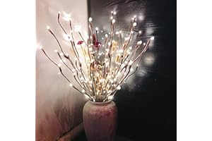DK177 4 Pack Led Branch Light Battery Operated Lighted Branch Vase Filler Willow Tree Artificial Little Twig Power Brown 30 Inch 20 LED for Home Romantic Decoration, White