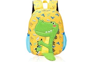 AUIRSHIKY Dinosauro Zaino per Bambini Asilo Zaino per Bambino Ragazzi Ragazze, Zaino Piccolo per Bambini da 2 Anni per la Scuola Materna motivo Dinosauro, Zaino per Bambini e Bambine, età 1-3 anni (Giallo)