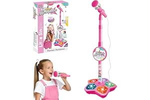 XUDUOO Kids Microphone And Stand Adjustable, Kids Karaoke Machines for Girls, Sing Musical Toy with Flashing Stage Lights, Girls Toys for Christmas Birthday Party Pastime