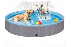 ‎EUGAD EUGAD Brodzik dla dużych psów, składany basen dla psa, antypoślizgowa wanna dla psów, basen wodny ze zraszaczami wodnymi, jasnoniebieski i jasnoszary, 160x30cm 0019GYYC