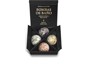 Satin Naturel Regalos Originales para Mujer - 4 Bombas de Baño Bio Hechos a Mano con Aceites Esenciales y Manteca de Karite Pura - Regalo Mujer Cumpleaños