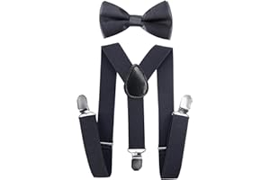 axy Kinder Hosenträger mit Fliege Set für Kinder 1-7 Jahre alt, Y-Form, 3 Clips - Uni Farben Jungen Hosenträger