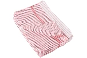 Vogue Wonderdry Tea Towels (Pack of 10), Red, Size: 76(L)x51(W)cm/30x20 inch, 198 gsm Polycotton, Colour Coded Cleaning, For Fast & Thorough Drying, Wash at 40°C, Professional & Home Use, CC595