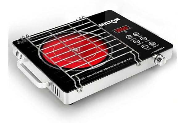 MILTON Classic 2200 Watt Infrared Cooktop with Crystal Glass & Touch Panel 4 Pre set cooking Modes Stir-fry BBQ Hot Pot Steam 60°C to 600°C Digital time & Watt display - Classic SIlver