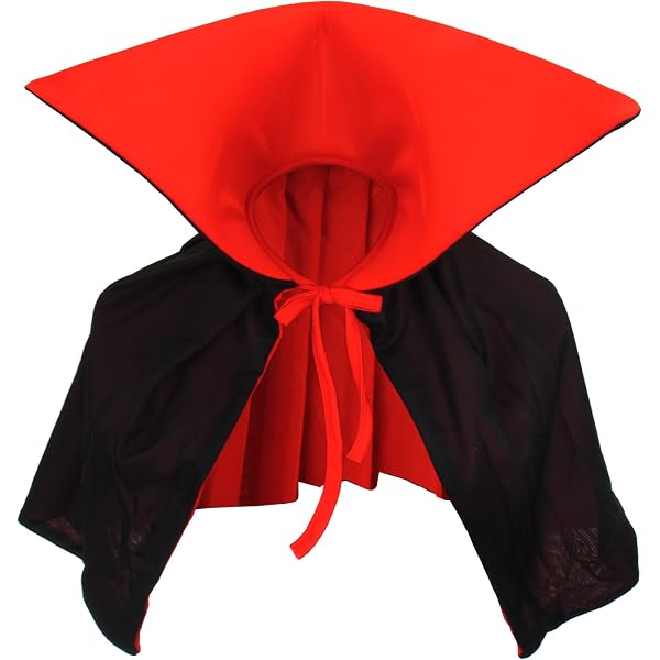 Mantello Carnevale Nero Velato Mantello Vampiro Carnevale 2025 - Corto Adulto Nero Con Colletto Rosso, 80 Cm Costume Vampiro Colletto Rosso - 6