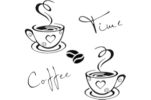 IDISON Adesivi Murali Cucina, 2 Zazze da caffè Parete Adesivo e Coffee Time Scritte Adesive per Pareti Decor, Vinile Tazzine Decalcomania Arte Ristorante Bar Decor