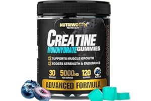NUTRIWORTH Creatine Gummies 5000mg, 120 Blueberry Flavored Pre Workout for Men & Women, Enhance Strength and Faster Recovery, Overload Creatine Gummies for Muscle Growth Supplements