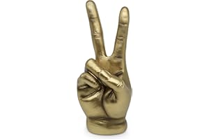 Signe de Victoire doré pour décoration - Sculpture Moderne en Or - Main dorée en résine de marbre 20cm pour Bureau et Salon - Design Deco Doigt plaqué Or comme Symbole de Paix