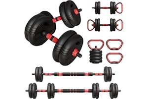 ARIBEC - Juego de Pesas y Mancuernas Ajustables de 10kg 15kg 20kg 25kg 6 en 1 con Barra Pesas Kettlebell Soporte para Flexiones y Cierre de Seguridad ideal Gimnasio en Casa