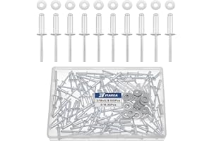 JTAREA Pack of 130 4.8 × 16 mm Aluminium Blind Rivets with Washers Rivets Pop Rivets Blind Rivets Large Head Aluminium Core Rivets with Round Head (Silver)