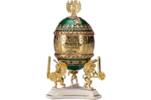 danila-souvenirs Huevo al estilo Fabergé del Ferrocarril Transiberiano/caja de joya con tren 12,5 cm verde