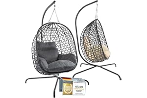 GOODS+GADGETS Chaise Suspendue avec Support ; Fauteuil de Relaxation en rotin Suspendu Outdoor & Indoor ; Balançoire Egg idéale pour Le Jardin, la terrasse, Le Coin Lecture UVM. Capacité de Charge de 120kg (Gris)