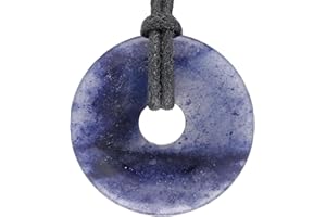 Lebensquelle Plus Edelstein Donut Ø 30 mm + Baumwollband | Naturstein Anhänger Halskette | Echte Heilsteinkette inkl. Band