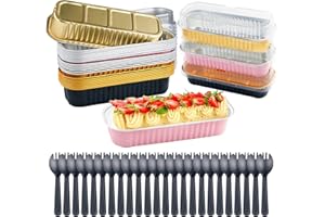 JOGOICO 30 Stück Einweg Kastenform Aluminium mit Deckel und Löffel, Mini Brotbackform aus Aluminiumfolie, Rechteckige Aluminium-Cupcake-Behälter für Brot, Kuchen, Durian, Picknick, Käsekuchen, Dessert